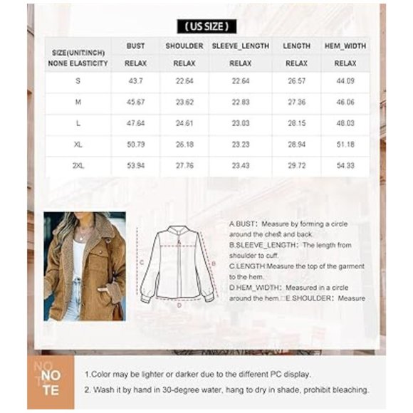 Women's Corduroy Sherpa Jacket Button Down Fleece Fur Collar Winter Coat, Red - Picture 6 of 6